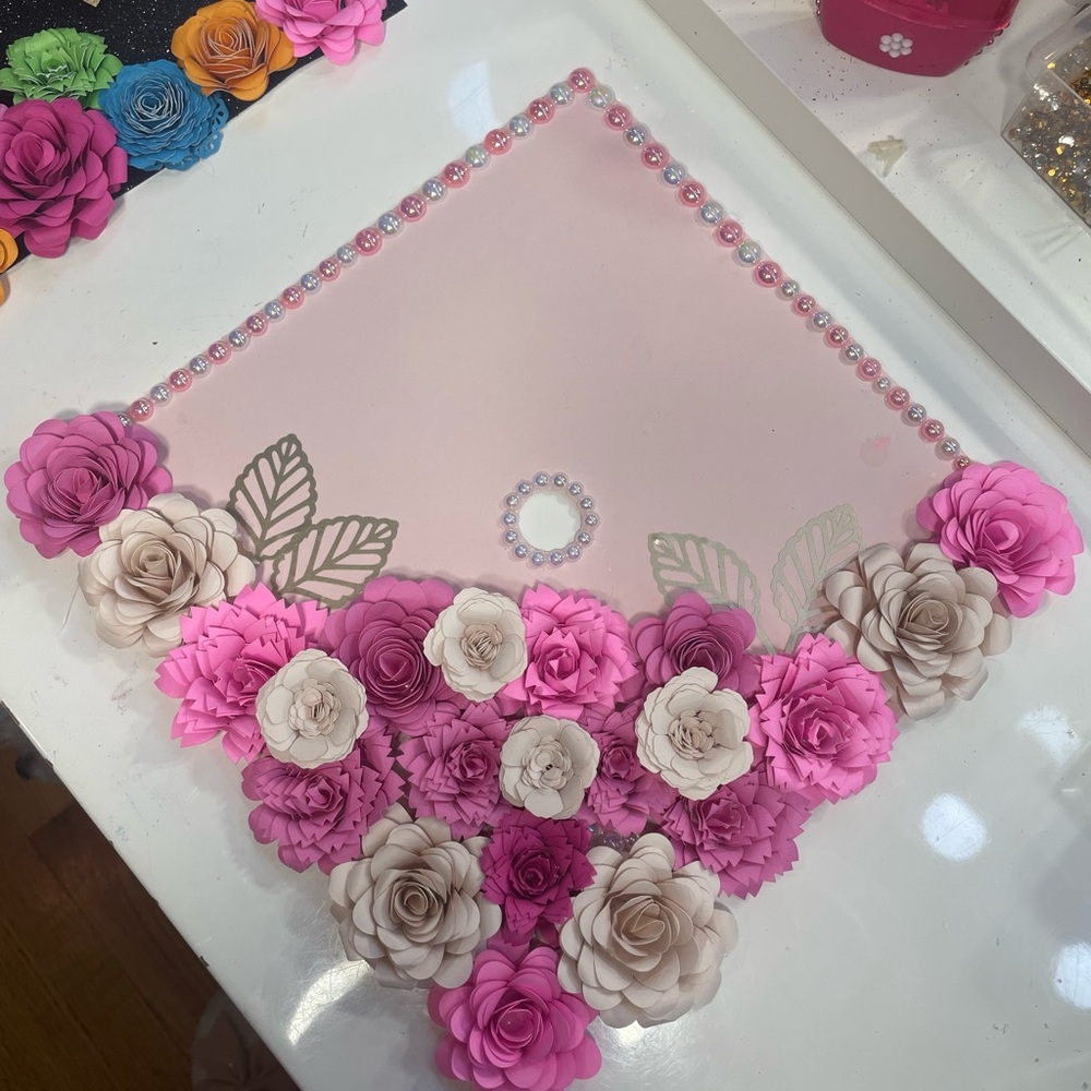Graduation Cap Topper-Floral Pink and Cream - Picture 7 of 7